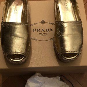 Prada gold sandals platform  espadrille, size 37.5  on the big side.